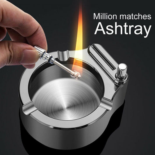 Cigarette Ashtray With Permanent Match Lighter